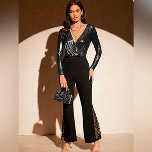GLG  Bodysuit Long Sleeve Neck Metallic Bodysuit Bodysuit Jumpsuit